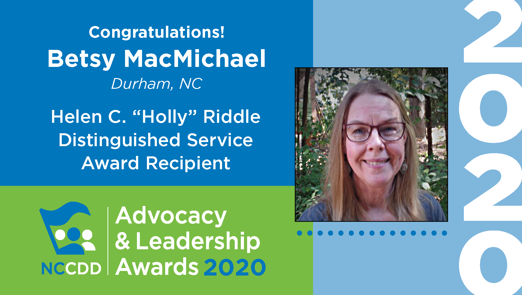 Helen C. "Holly" Riddle Distinguished Service Award recipient Betsy MacMichael